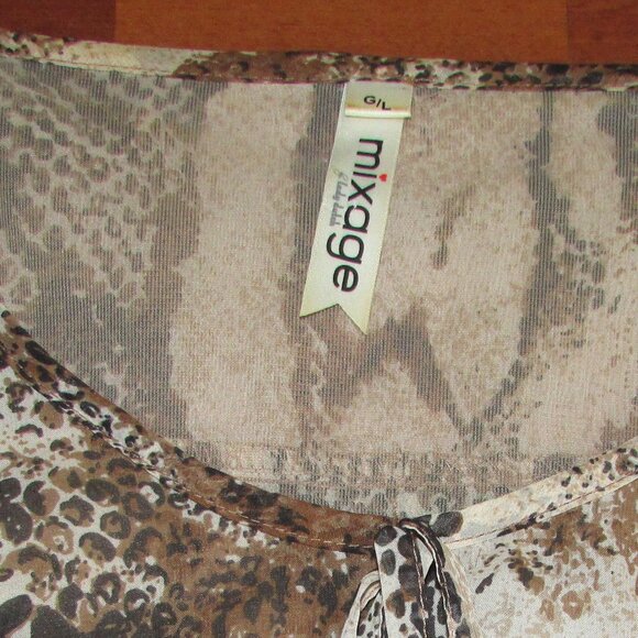 Animal Print Sheer Rusched Blouse - Large - Picture 6 of 7